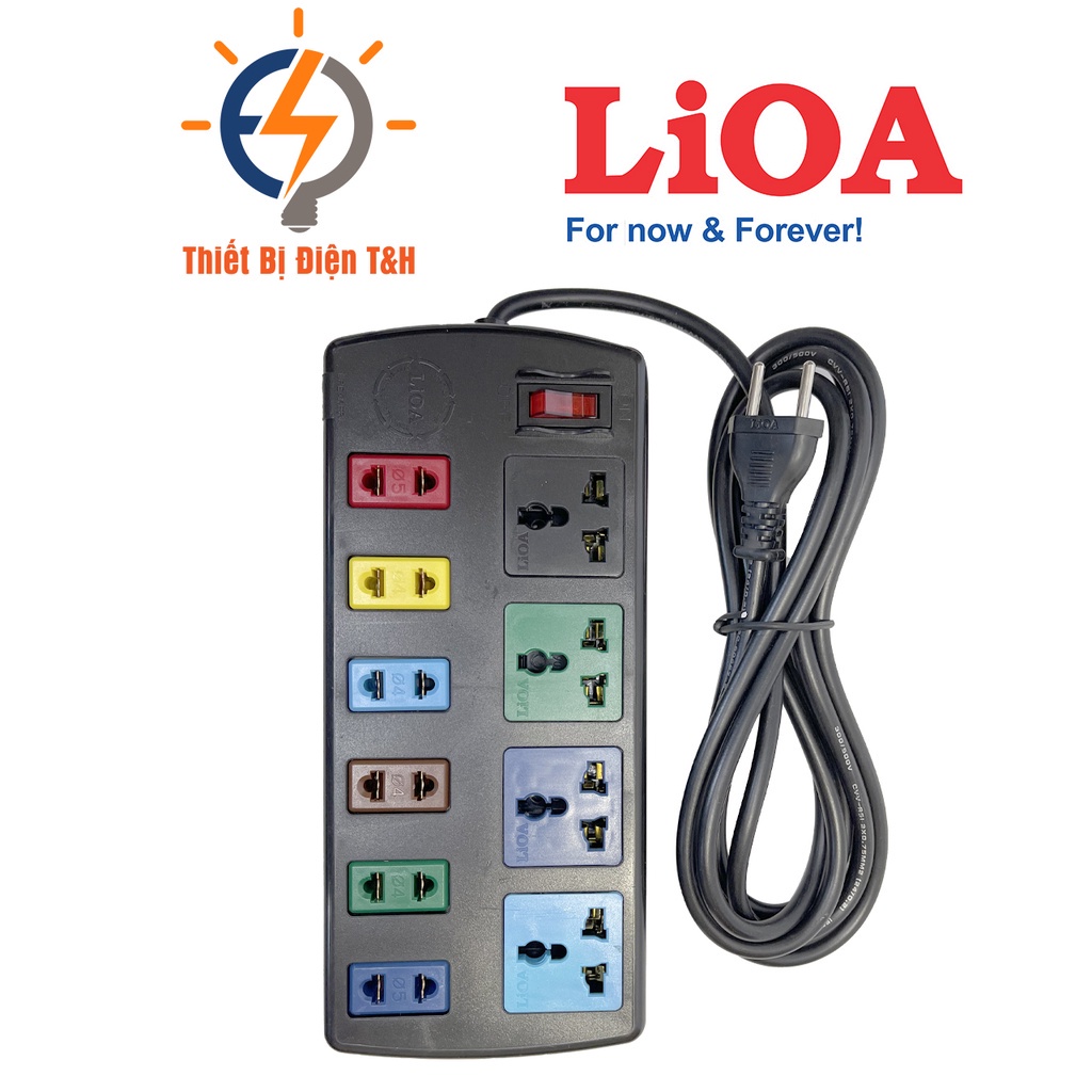 Ổ cắm điện đa năng LIOA kết hợp, 2200W, 10 ổ cắm, 1 công tắc dây dài 3M, 5M, 4D6S32 - 4D6S52 - Thiết Bị Điện T&H
