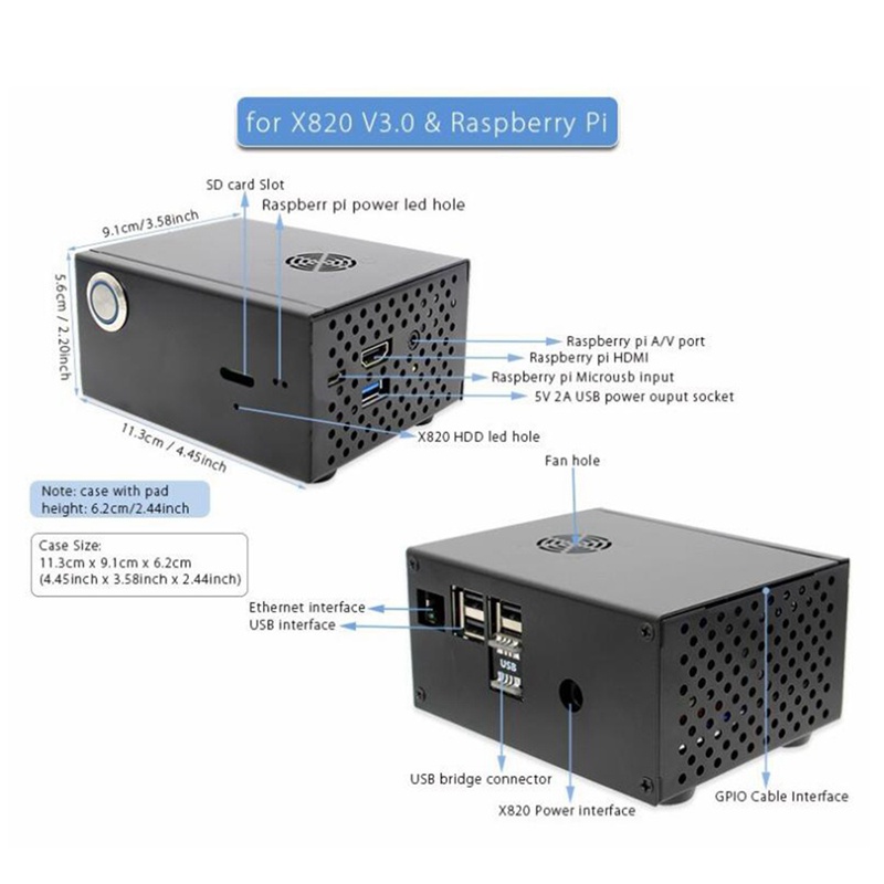 Bộ Vỏ Kim Loại + Công Tắc Điều Khiển + Quạt Tản Nhiệt Cho Raspberry Pi 3b + / 3b X820 V3.0 Ssd & Hdd Sata | BigBuy360 - bigbuy360.vn