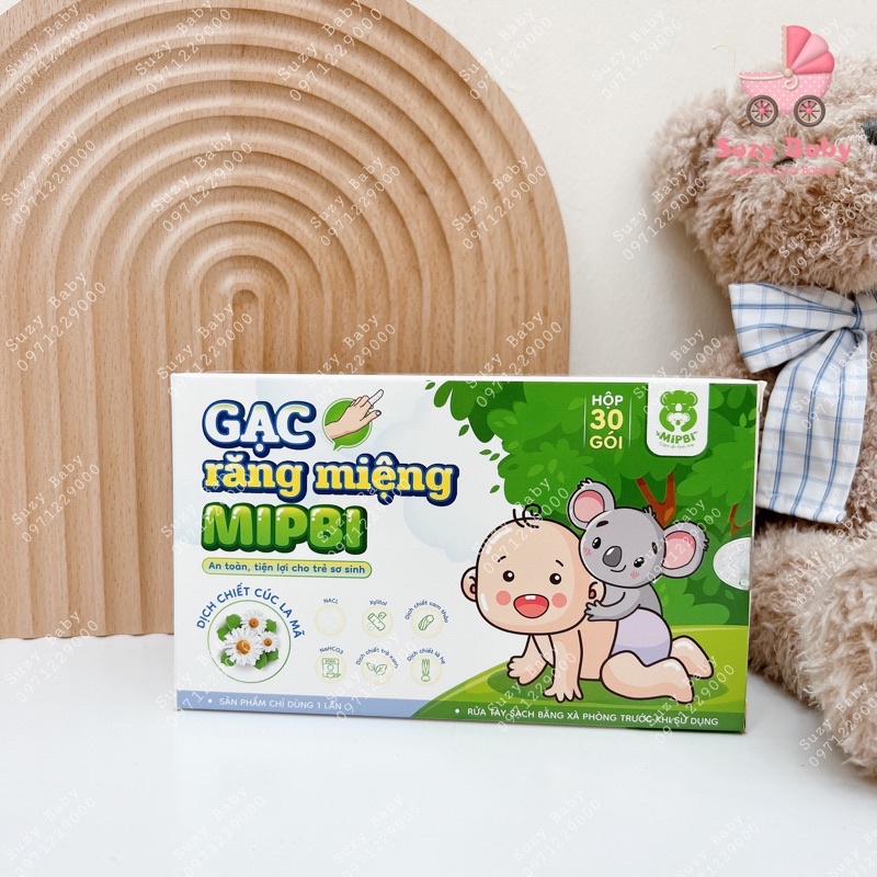 Gạc răng miệng Mipbi hộp 30 gói Rơ lưỡi Mipbi an toàn tiện lợi cho trẻ sơ sinh, Suzy baby