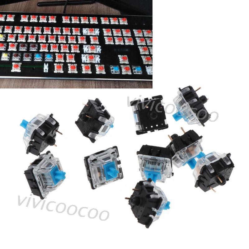 VIVI 10Pcs Mechanical Keyboard Gateron MX 3 Pin Blue Switch Transparent Case