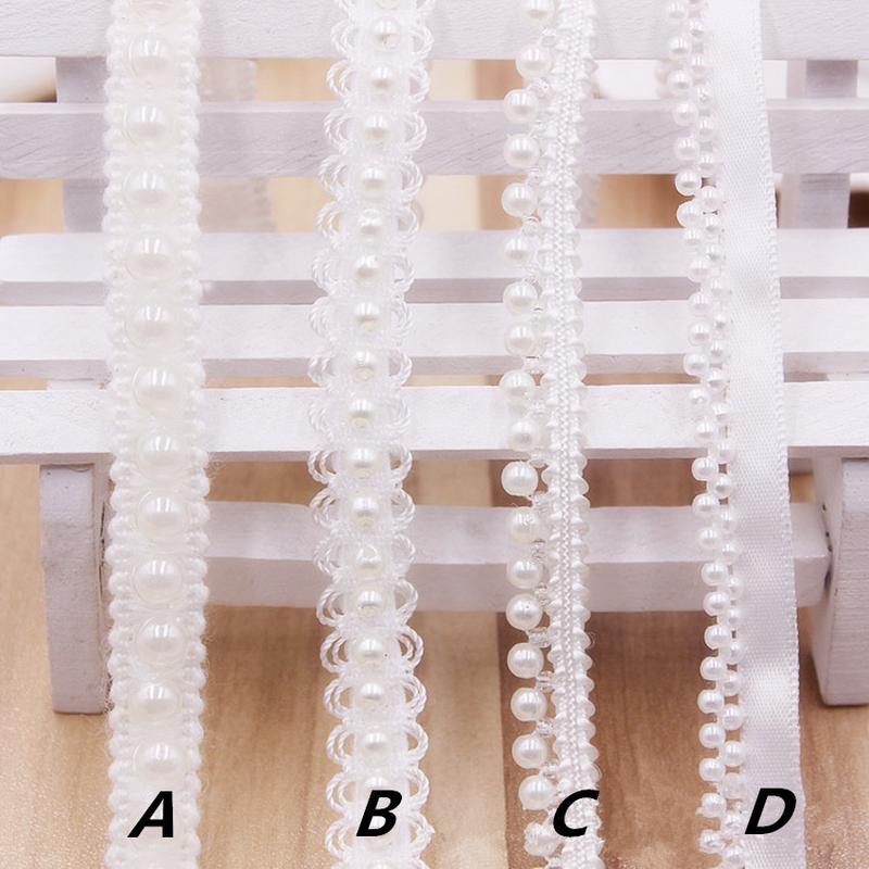 Dải dây ren trắng đính ngọc trai