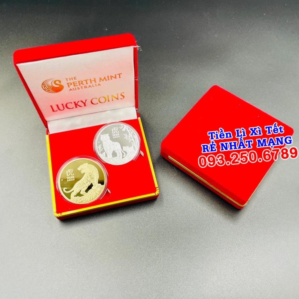 Quà tặng khách hàng Tết 2022: Cặp Tiền Xu Con Hổ Vàng Và Bạc Úc - tặng hộp nhung đỏ - Quà Tết 2022