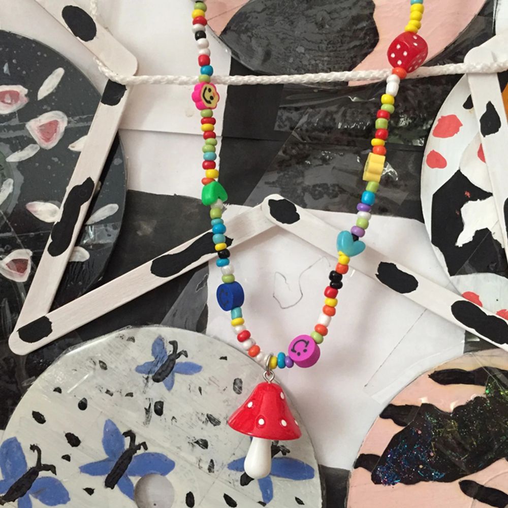 Vòng cổ xâu hạt bằng nhựa resin và silica gel màu cầu vồng phong cách Hàn Quốc dễ thương dành cho nữ