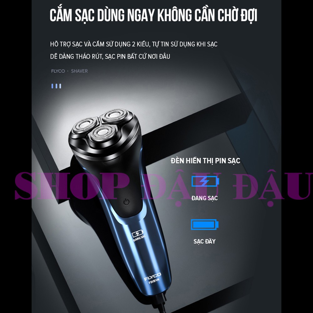 Máy Cạo Râu Đa Năng ✅ FreeShip ✅ Flyco 3 Lưỡi Kép Thân Máy Kháng Nước Sạc Nhanh 1 Giờ FS197VN