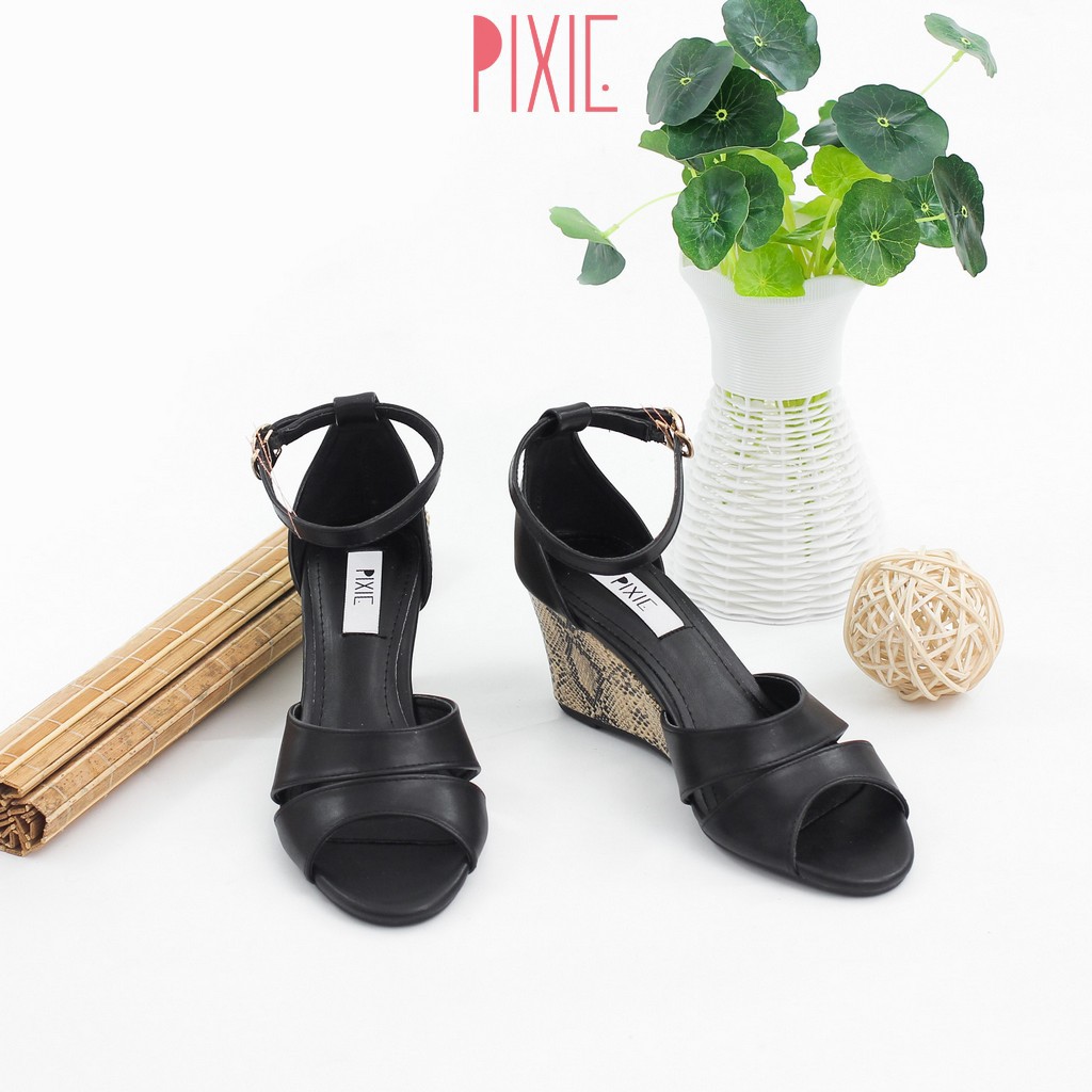 Giày Sandal Đế Xuồng Cao Gót 7cm Giả Da Trăn Pixie X455