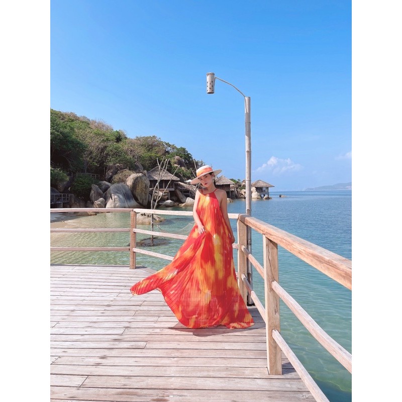 Váy maxi đi biển chụp ảnh màu hoàng hôn nổi bật sunset dress - LINN design