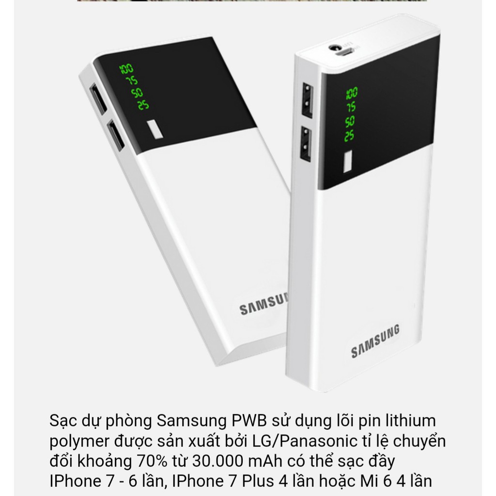 Sạc Dự Phòng Sam Sung 💖 𝘍𝘳𝘦𝘦𝘴𝘩𝘪𝘱 💖  Pin Dự Phòng Điện Thoại Dung Lượng  30.000 mAh 5 Lõi Có Đèn Pin & Hiển Thị % Pin