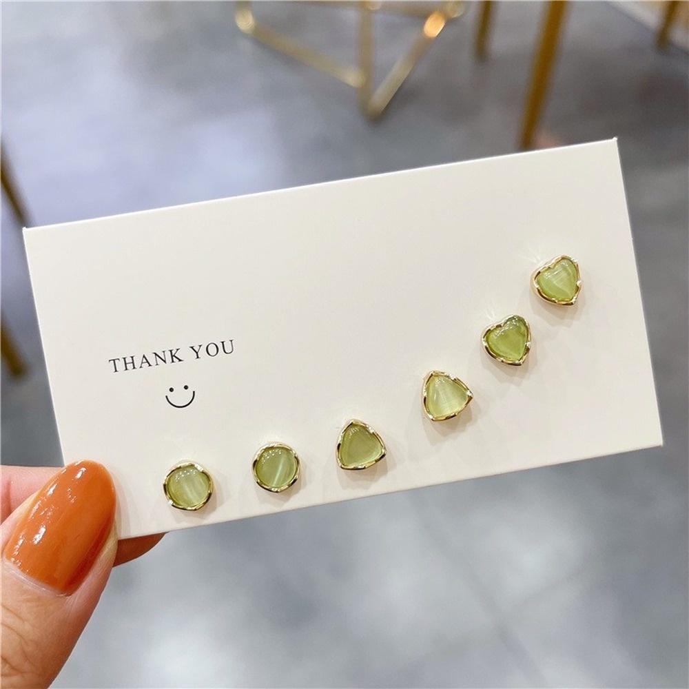 Khuyên tai mạ bạc 925 hình trái tim mắt mèo đáng yêu thời trang kiểu Hàn