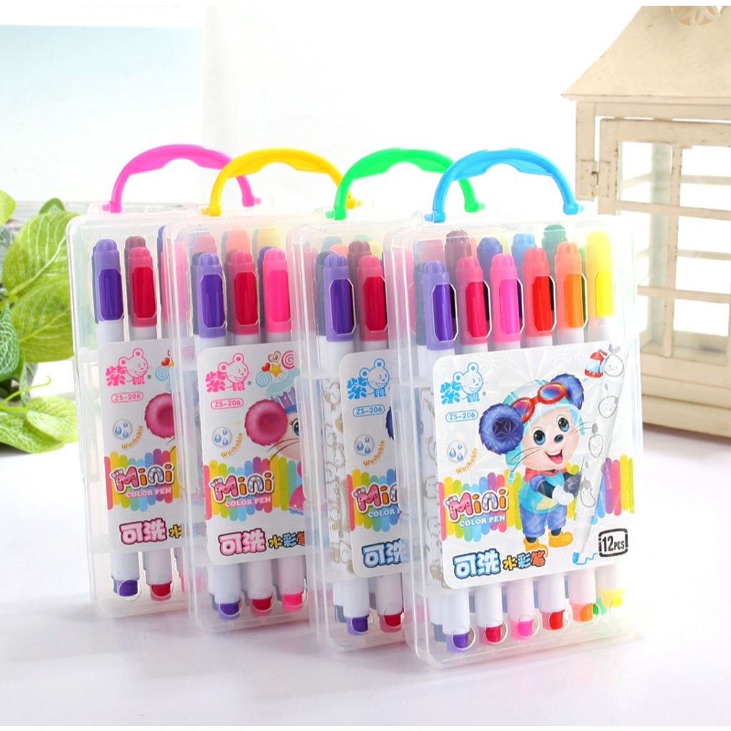 Bút màu nước 12 màu /18 màu / 24 màu / 36 màu hộp nhựa có quai sách tiện dụng , màu sắc tươi sáng - 1 hộp