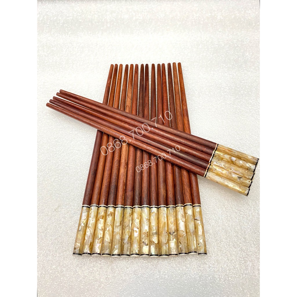 Đũa ăn gỗ tự nhiên Cẩm Lai đầu cẩn trai tròn- 10 ĐÔI