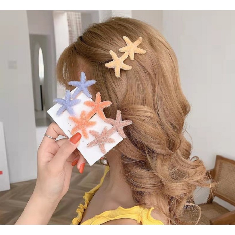 Kẹp Tóc Hình Nơ / Sao Biển Màu Kẹo Lấp Lánh Cho Bé Gái