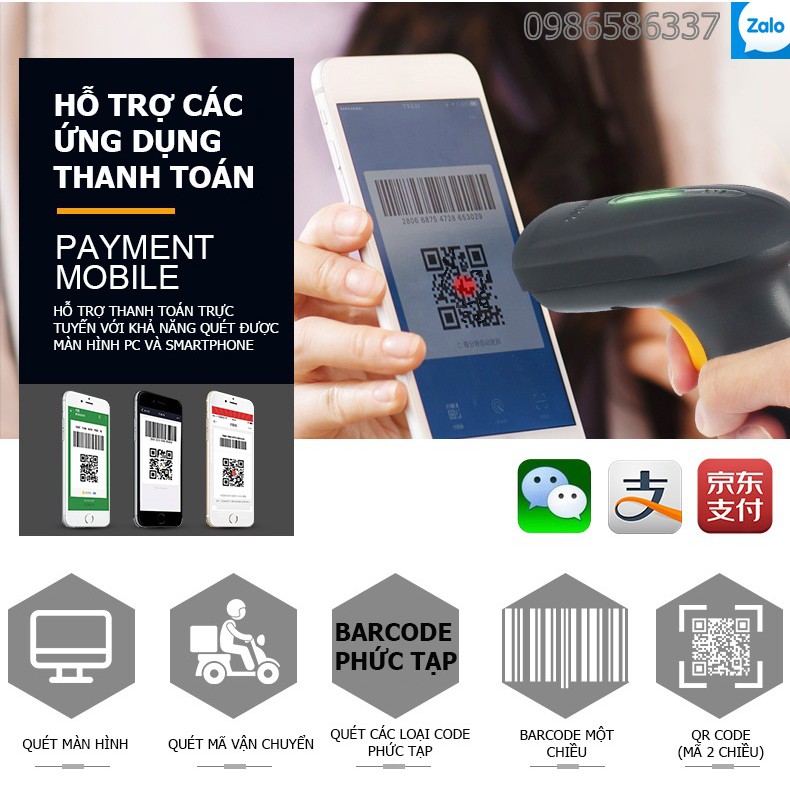 Máy quét QR, barcode một chiều có thể quét được màn hình pc ,smartphone không cần cài đặt Chiteng CT3200