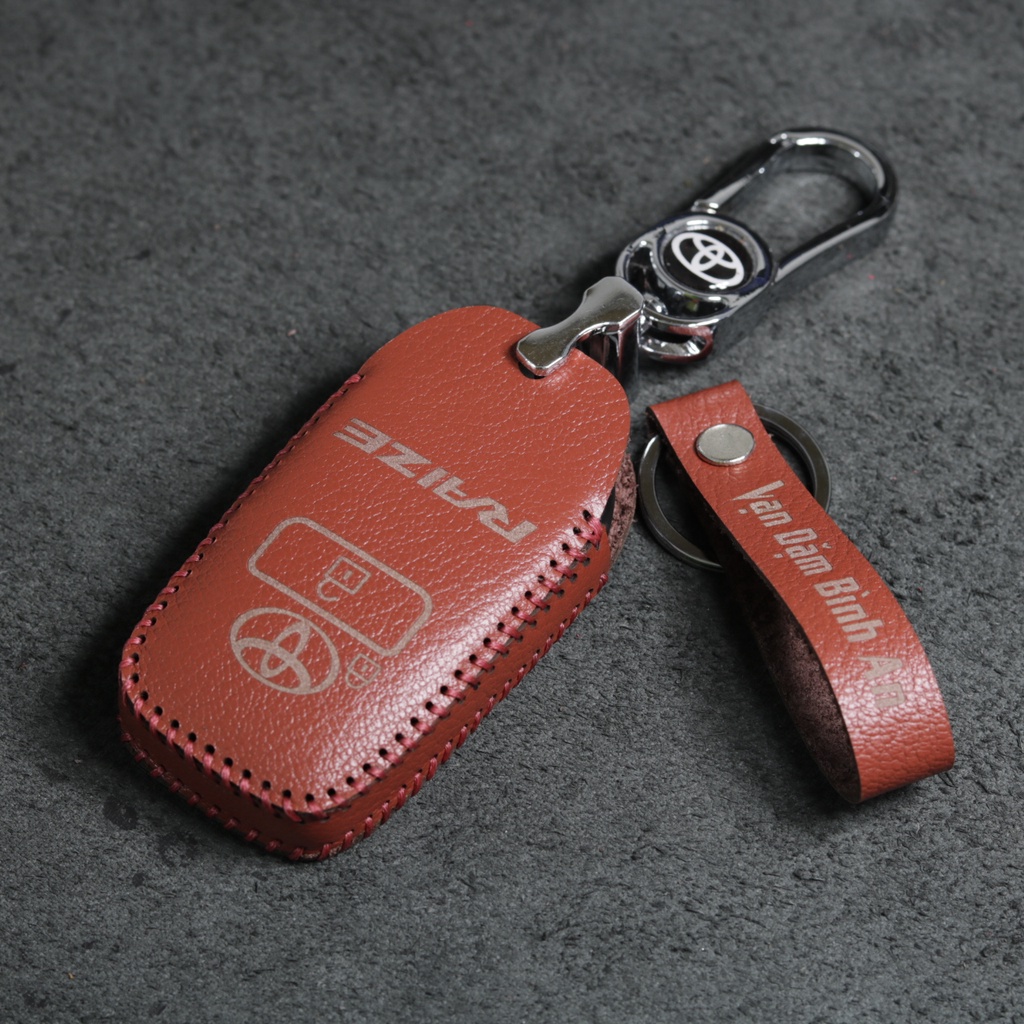 Bao da móc khoá bọc ốp chìa khoá xe ô tô Toyota Raize, da bò, nhiều màu, khâu thủ công ToRaize