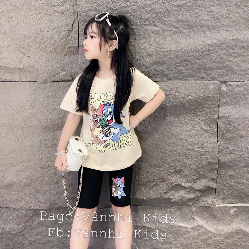 Bộ quần áo bé gái hoạt hình Tom & Jerry, Set bộ thun cotton áo phông ngắn tay và quần legging Size từ 7-30 kg SUN KID'S