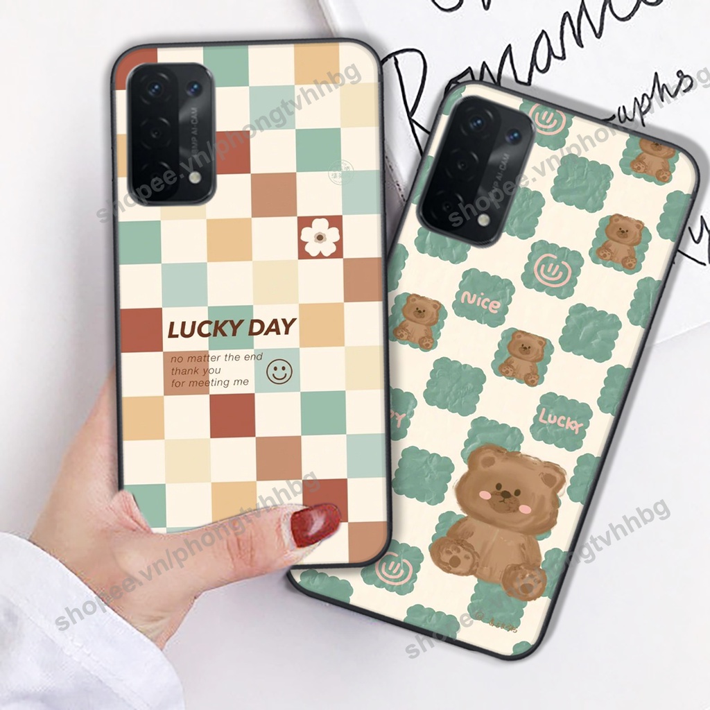 Ốp lưng Oppo A54 / A55 4G / A55 5G trái tim gấu thể thao , smile mặt cười cực cute