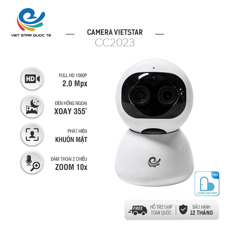 Camera WiFi IP VIET STAR CC2023- Độ phân giải 2.0 MP full HD 1080P- Quay 355° chuyển động theo người- Zoom xa 10x | BigBuy360 - bigbuy360.vn