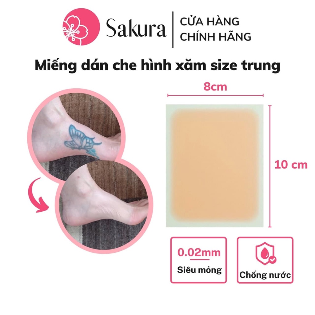 Miếng che xăm Nhật Bản Sakura size 8x10cm miếng dán che khuyết điểm che sẹo nhiều màu da bám chắc 3-5 ngày