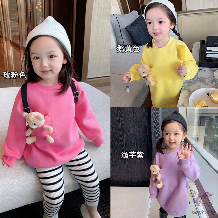 Áo Thun Tay Dài Trang Trí Gấu Phong Cách Hàn Quốc Dành Cho Bé Gái