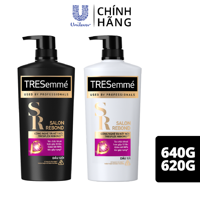 Combo Gội 640g & Xả 620g TRESemmé Salon Rebond Cho tóc hư tổn do tạo kiểu với Công Nghệ Tái Kết Nối giúp ngăn gãy rụng