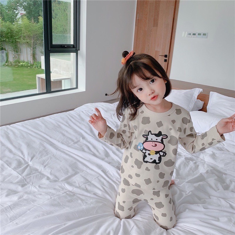 Bộ đồ cho bé trai bé gái bộ thu đông dài tay bé trai bé gái combo 2 bộ hình bò sữa MINKY thun lạnh mềm mại JIMADO TQ6632