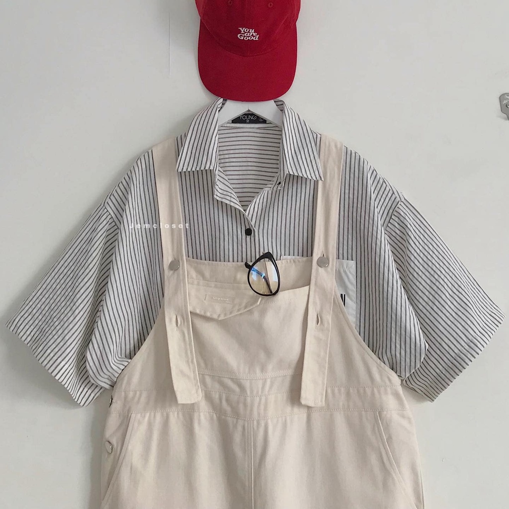 Áo Sơ Mi Tay Ngắn Kẻ Sọc JEM CLOSET Form Rộng Mix Đồ Siêu Cá Tính CONFI 10320