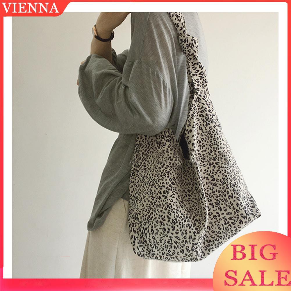 Túi tote cotton xách tay du lịch cỡ lớn hoa văn da beo thời trang nữ | BigBuy360 - bigbuy360.vn