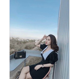 Đầm ôm body tay bồng cổ sen sang chãnh