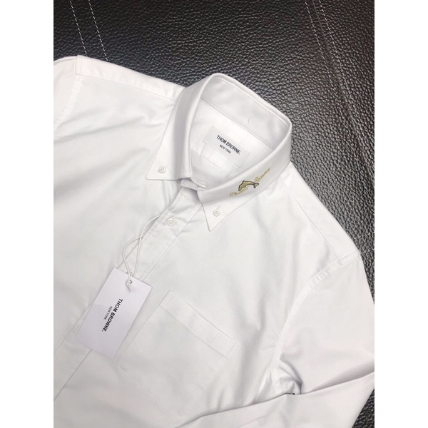Áo sơ mi dài tay cao cấp cho nam và nữ thương hiệu Thom Browne hoạ tiết thêu hình cá heo