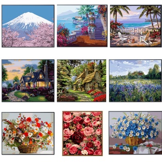 Bộ tranh vẽ kỹ thuật số Diy cảnh biển / vườn hoa treo tường trang trí nội thất 2021 kèm cọ và màu vẽ