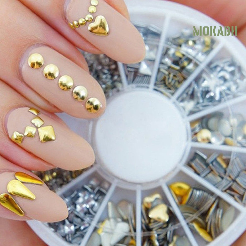 Khay Phụ Kiện Trang Trí Móng Nghệ Thuật Hình Bánh Xe Ngôi Sao Nhiều Màu Sắc Lấp Lánh DIY
