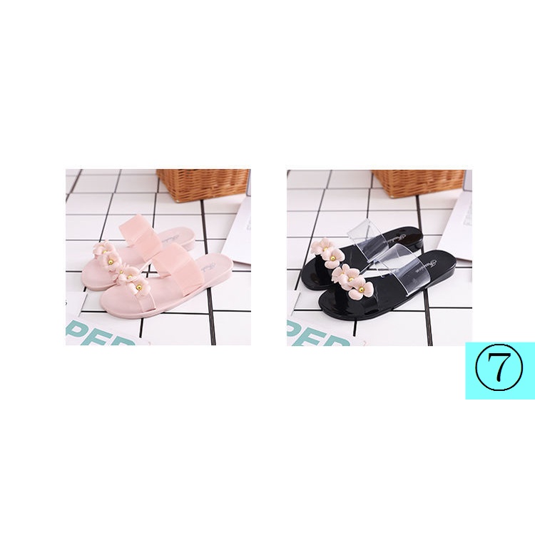 Dép Nhựa Chống Trượt Đính Hoa Trà Pha Lê Thời Trang Xuân Hè Cho Nữ