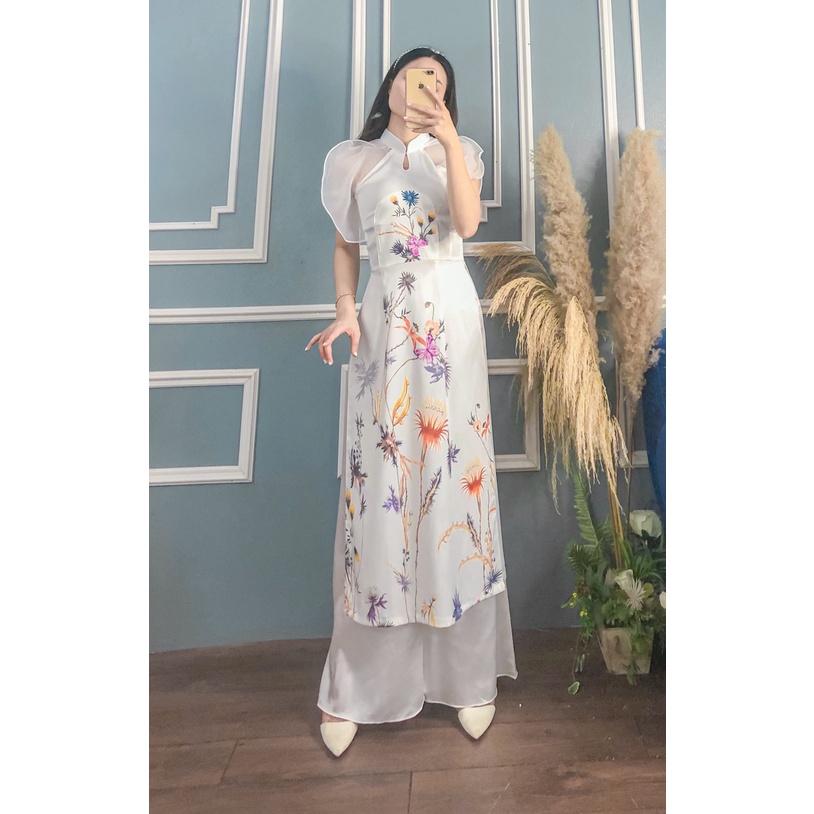 ÁO DÀI THIẾT KẾ HOA TAY BÈO