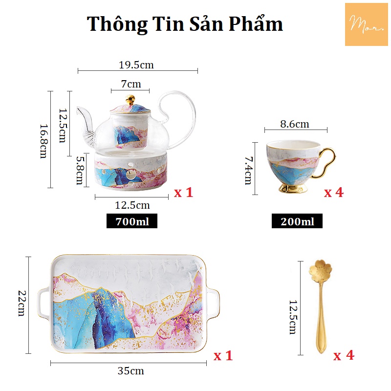 Bộ ấm trà sứ xương cao cấp - MOR17