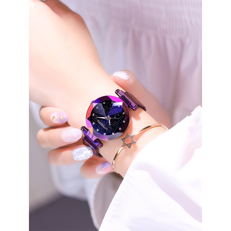 Jam Tangan Wanita Women Watch Sakura Bracelet Simple Fashion Đồng hồ màu hồng dây da Đồng hồ tương tự thạch anh sáng dạ quang