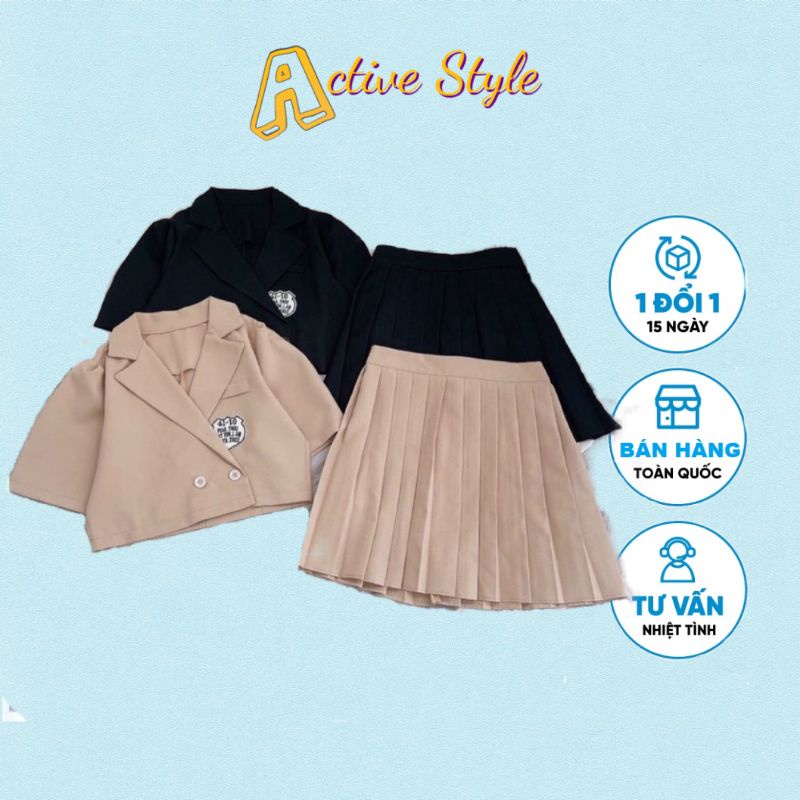 🅰️  Sét bộ áo vest thêu logo phối chân váy xếp li , Chất: tuyết mưa dày dặn, Size: <52kg