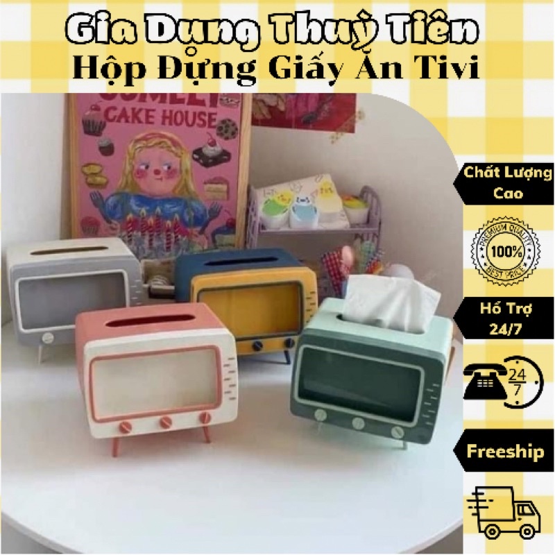 Hộp đựng giấy ăn hình tivi cho điện thoại vào có thể xem tivi như thật