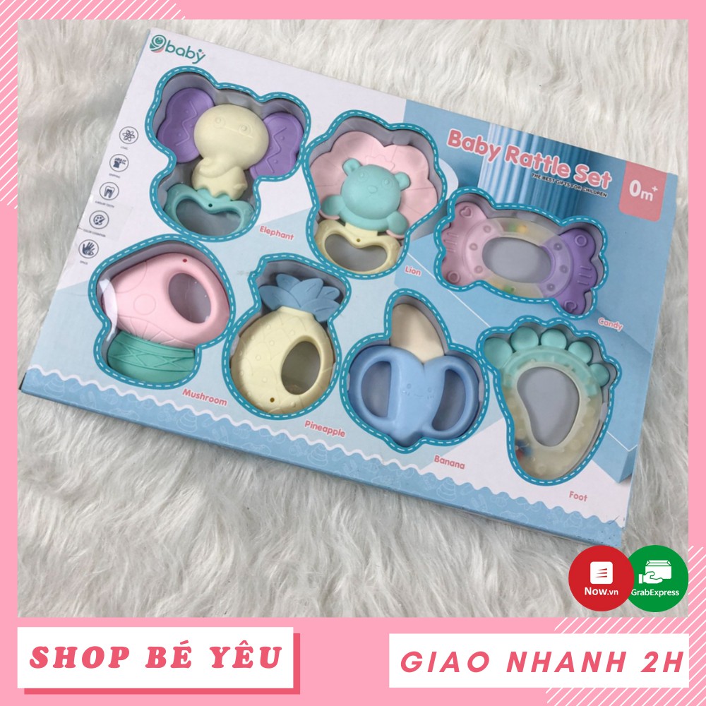 Xúc xắc gặm nướu  𝑭𝒓𝒆𝒆𝒔𝒉𝒊𝒑  Hộp đồ chơi xúc xắc gặm nướu 7 món 9BABY