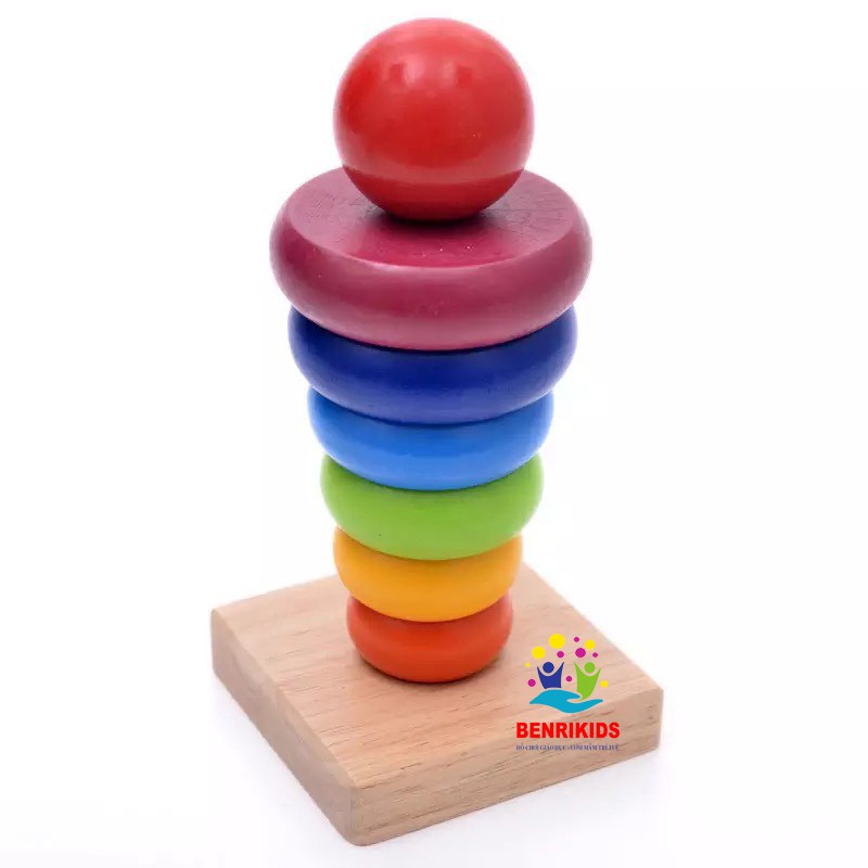 Giáo Cụ Montessori 3 Món Bằng Gỗ: Đàn Xylophone 8 Thanh - Tháp Xếp Chồng Gỗ- Đồng Hồ Hình Khối