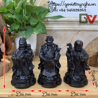 Tượng đá trang trí phong thủy tượng đá bộ ba ông Phúc Lộc Thọ - Chiều cao 14cm - Màu Nâu Đen