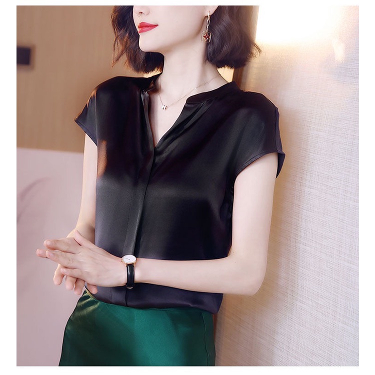 Áo voan cổ chữ v tay ngắn dáng rộng thời trang mùa hè dành cho nữ trung niên