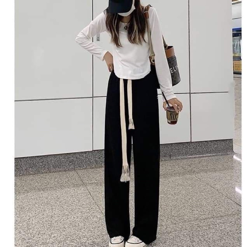 Quần Suông Dây Bản To 2 Màu Nữ  🌸 Culottes ống rộng dáng dài kiểu đường phố 3158 hàn quốc