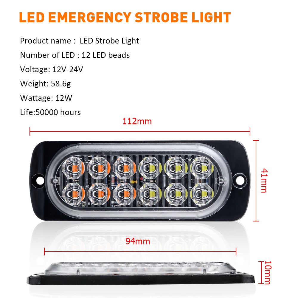 Đèn LED mỏng 12 bóng nhấp nháy khẩn cấp 12-24V dành cho xe tải / xe hơi