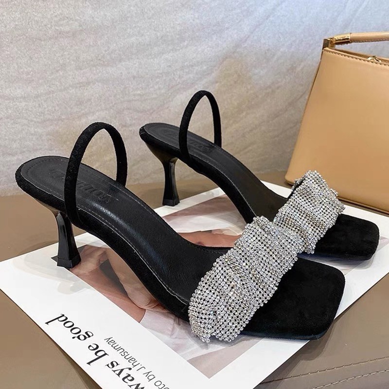 Sandal cao gót quai nhún đá hàng cao cấp BIGSIZE (35-43)
