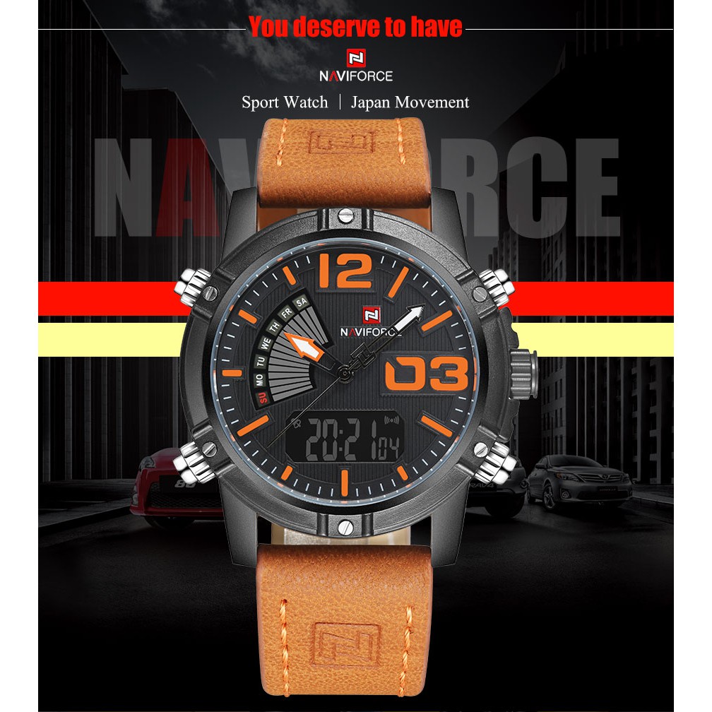 Đồng Hồ Điện Tử NAVIFORCE Chống Thấm Nước Với Dây Đeo Da NF 9095