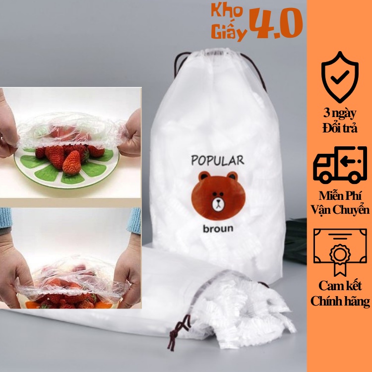 FSALE Màng bọc thực phẩm co giãn siêu dai có chun hình túi gấu set 100 chiếc