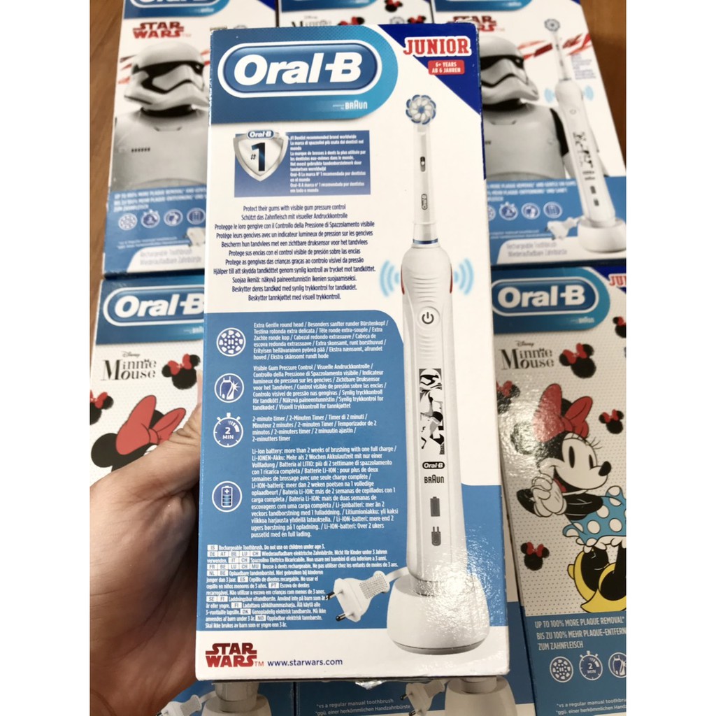 Bàn Chải Điện Trẻ Em Oral-B Junior Kids Cho Trẻ Từ 6+, Bàn chải điện cho Bé Trai (Star War) &amp; Bé Gái (Minnie) từ Oral-B