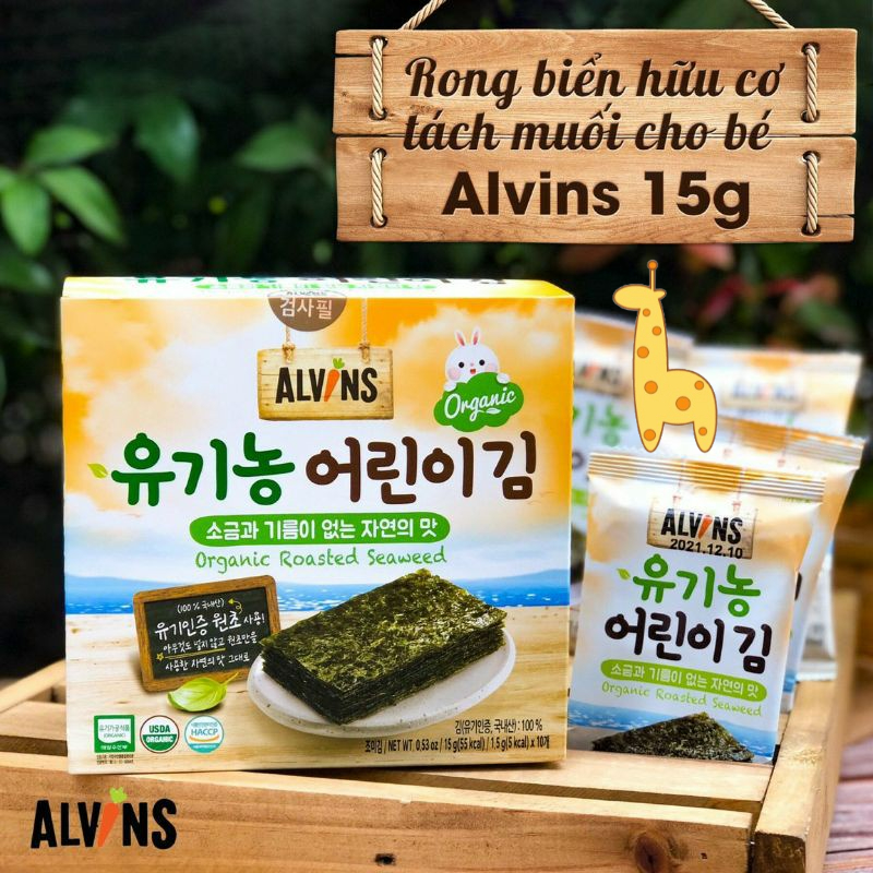 Rong Biển Tách Muối Ăn Liền Hữu Cơ Alvins Hàn Quốc Hộp 10 gói Cho Bé Ăn