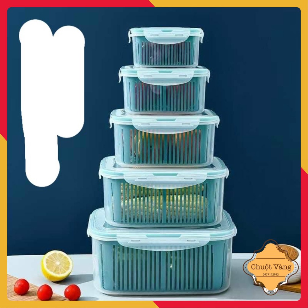 SET 5 HỘP KÈM RỔ CÓ NẮP ĐẬY HÚT CHÂN KHÔNG ĐỰNG THỰC PHẨM ĐỂ TỦ LẠNH