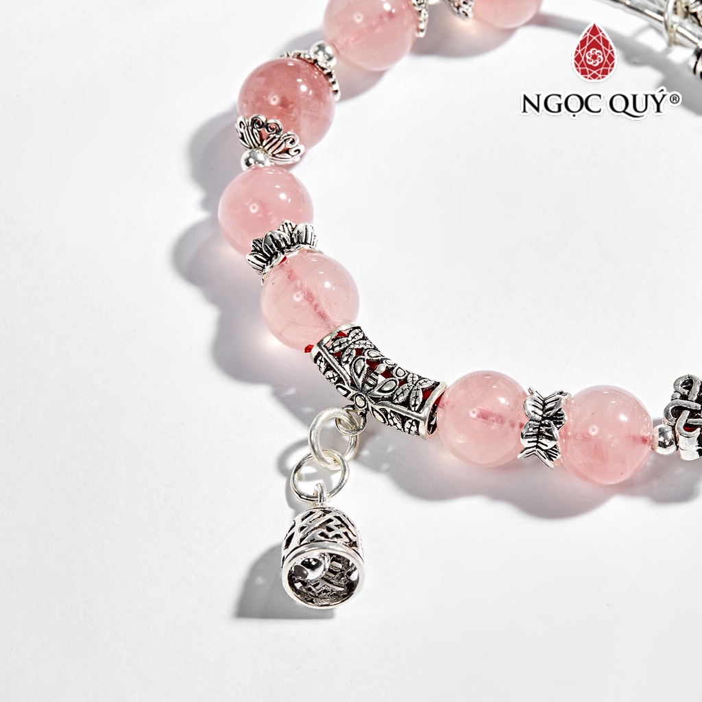 Vòng tay TA hồng phối charm chuông bạc - Ngọc Quý Gemstones
