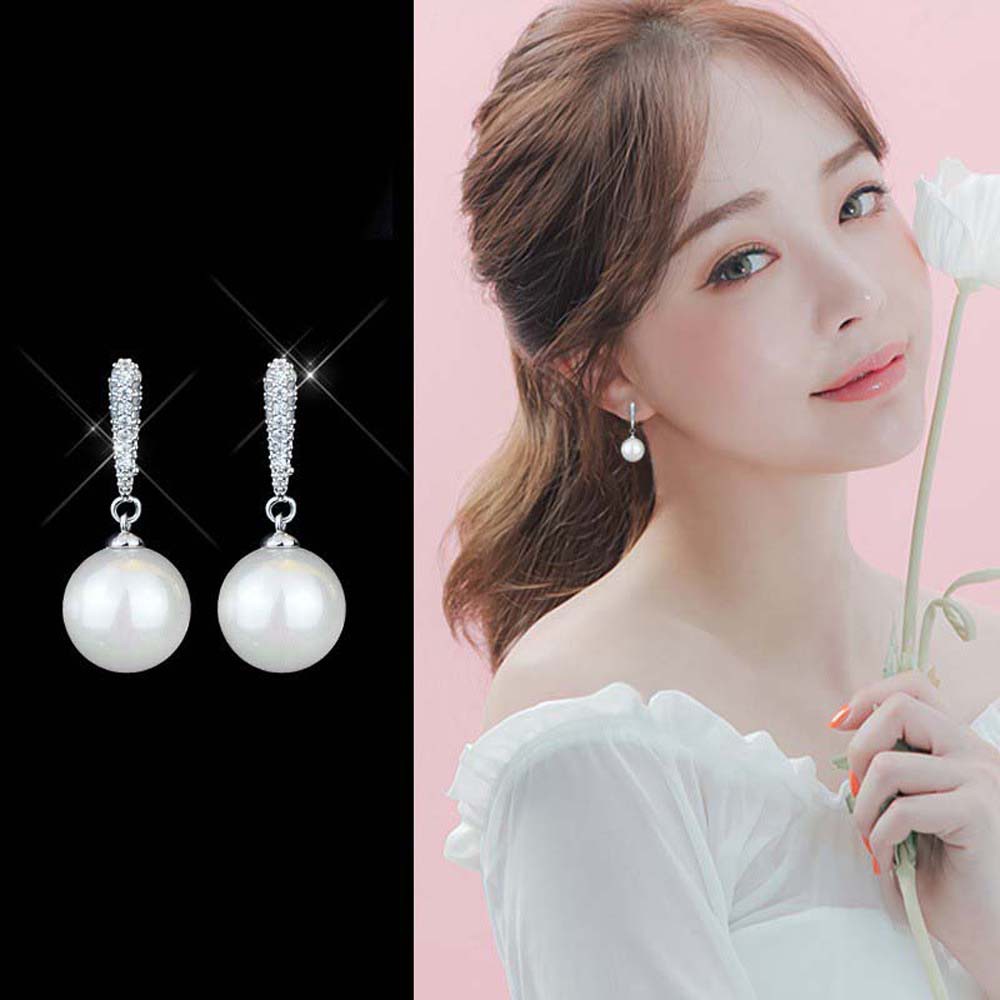 Bông tai mạ bạc 925 đính hạt giả ngọc trai